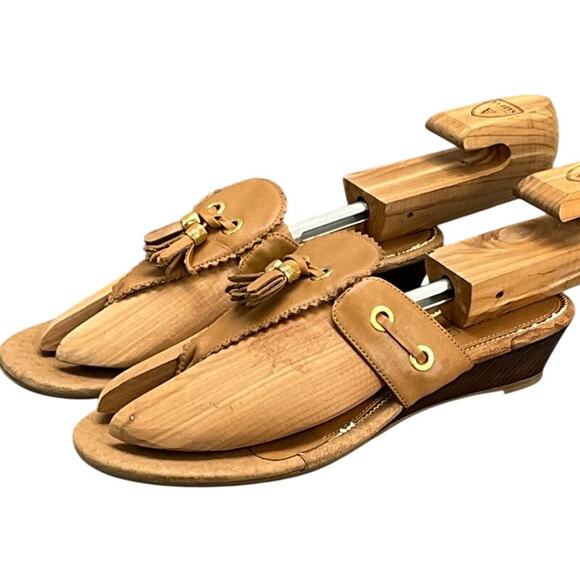 Sperry Topsider Tan Leather Tassel Flip Flop Slip On Wedge Sandal Women 8.5M - Picture 2 of 9